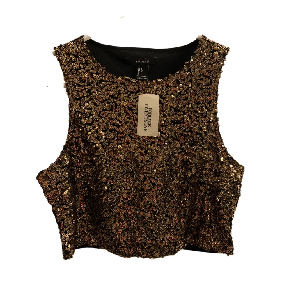 FOREVER21 Festive Sequin Gold/Black Crop Top!